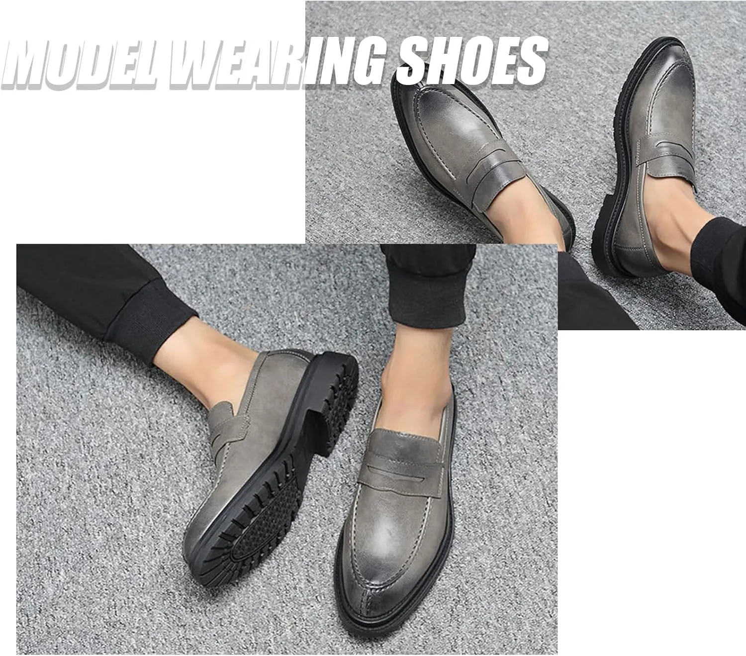 Men's Round Toe Chunky Leather Casual Loafers, Fashionable Slip-On Convex Non-Slip Retro Formal Penny Loafers