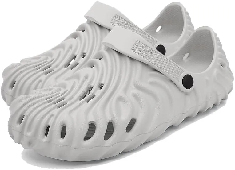 Men's Wavy Pattern Garden Clogs Slip On Slides Shoes Water Beach Pool Sandals for Men Outdoor Slippers with Cushion Footbed