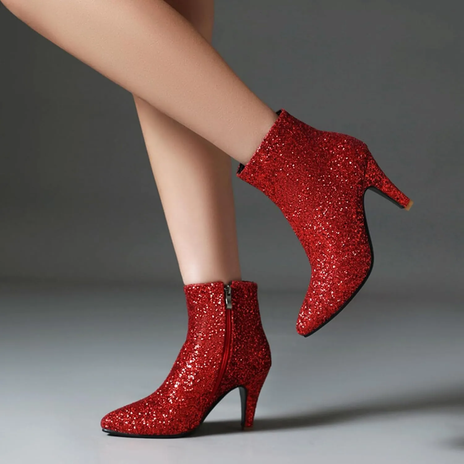 MEOTINA Gold High Heels for Women Kitten Heel Pointed Toe Short Womens Booties Buckle High Heeled Ankle Metallic Shoes