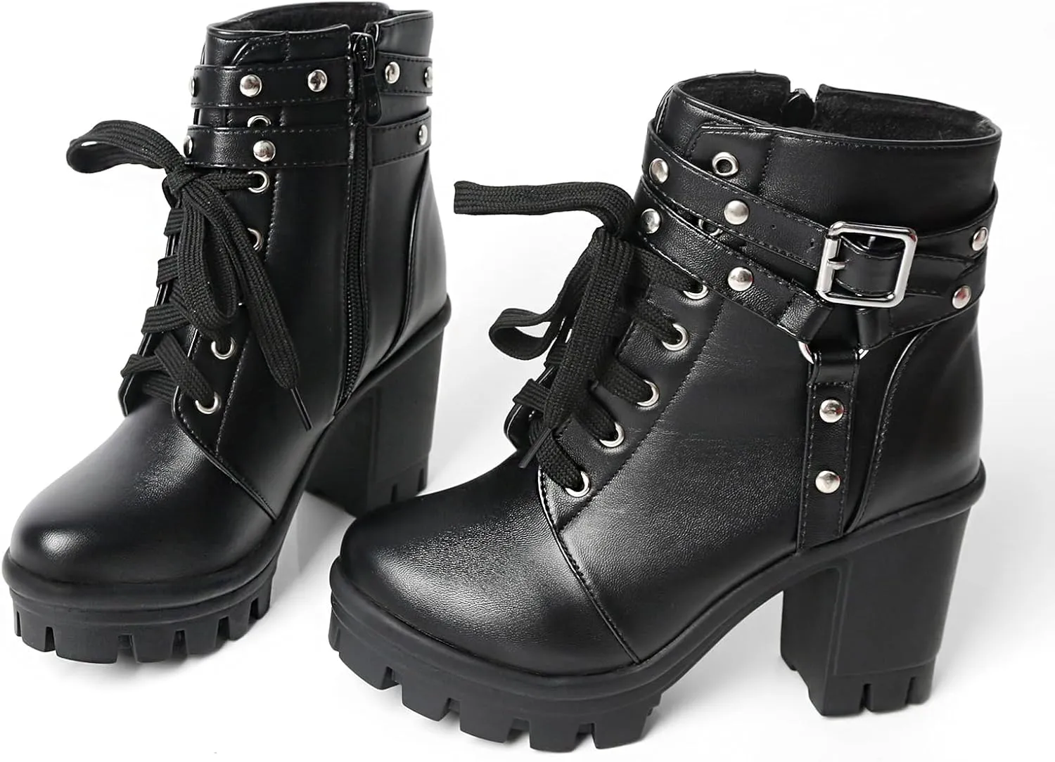 MEOTINA Goth Chunky Platform Boots for Women High Heel Black Ankle Booties Rivets Punk Combat Boot Shoes