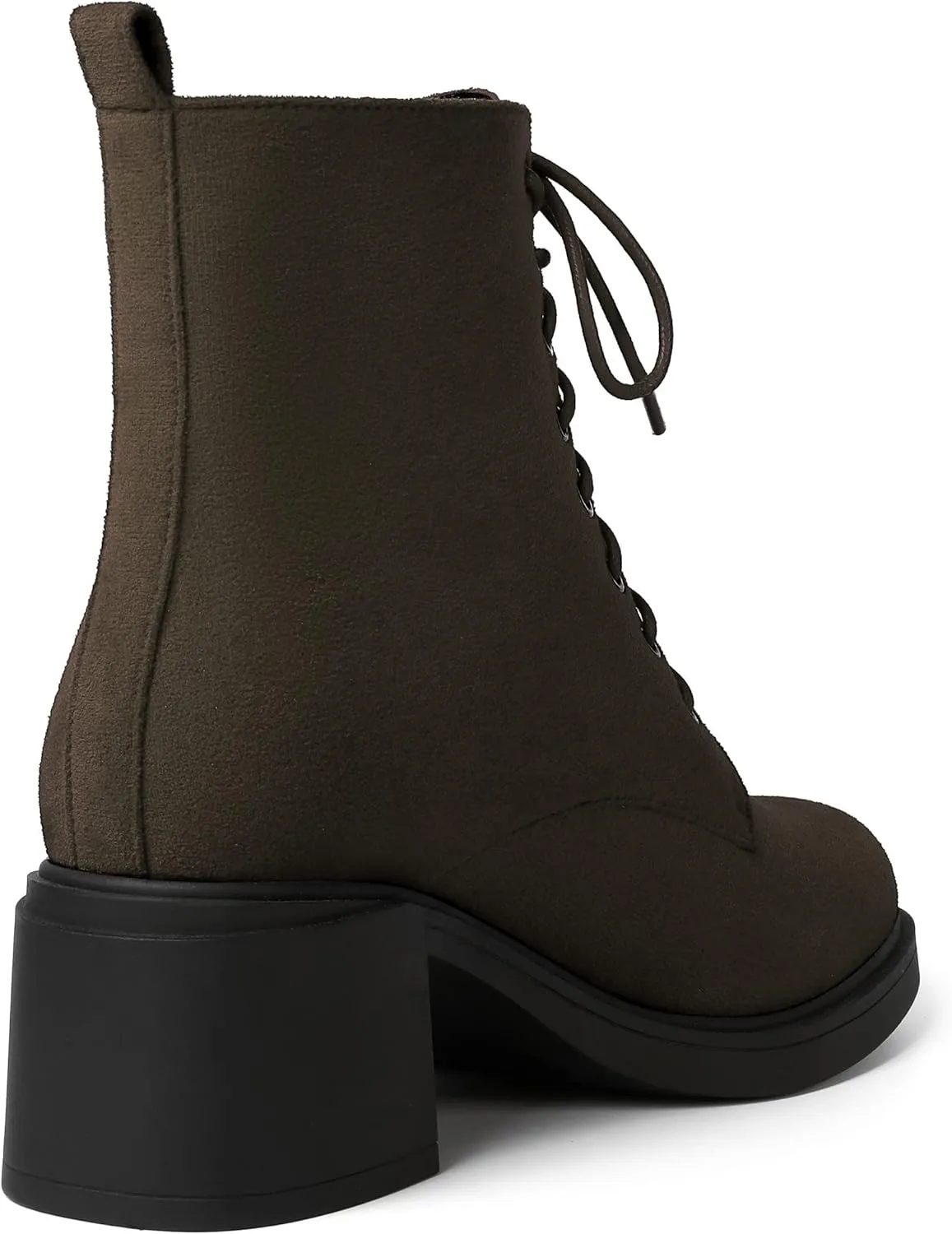 MERRORI Womens Combat Booties Casual Lace Up Solid Round Toe Suede Block Mid Heel Ankle High Boots 2.5 Inch