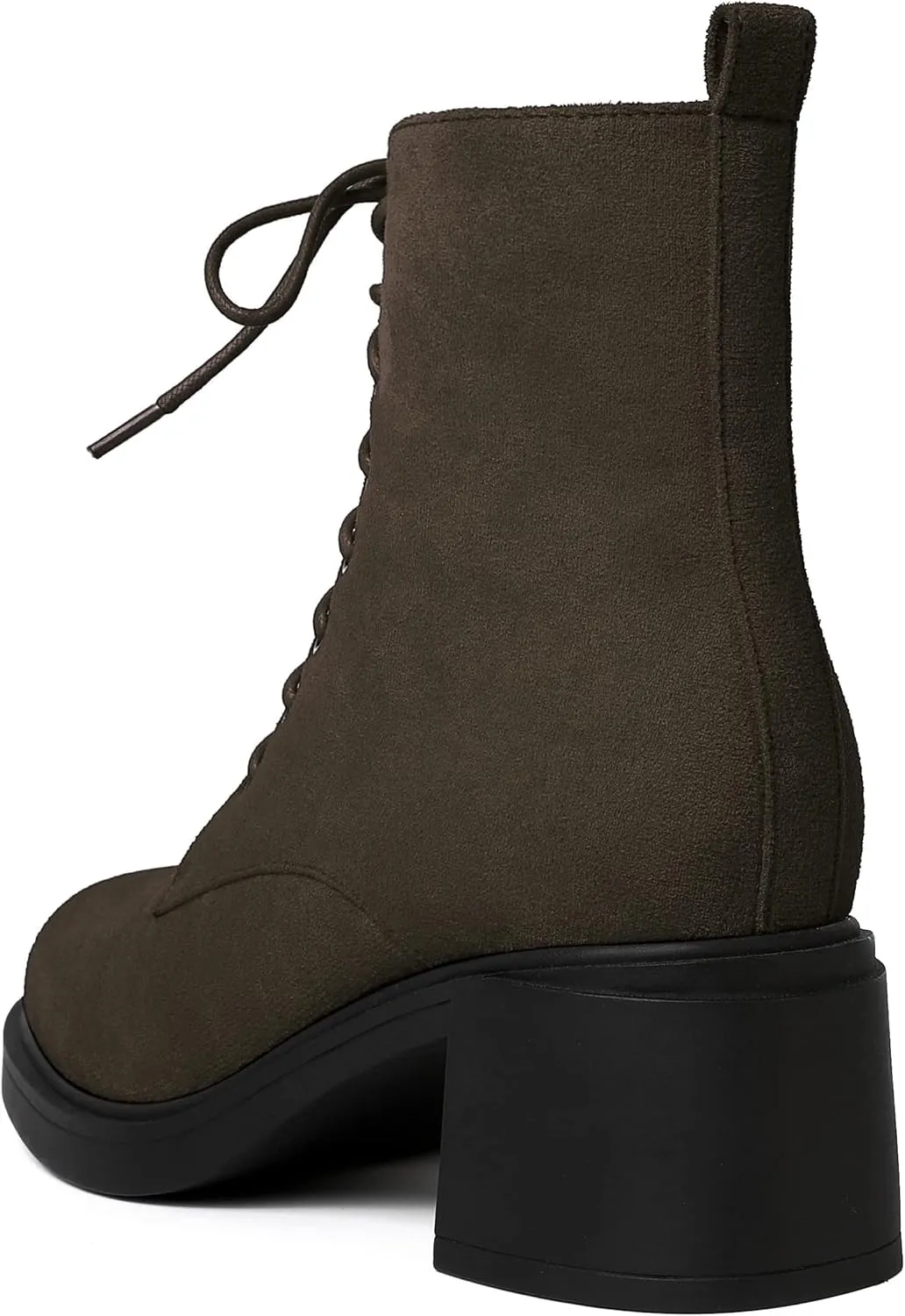 MERRORI Womens Combat Booties Casual Lace Up Solid Round Toe Suede Block Mid Heel Ankle High Boots 2.5 Inch