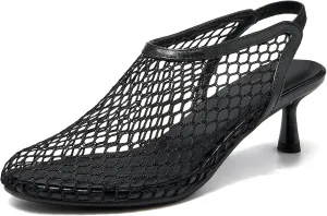 Mesh Heeled Sandals Slingback Pumps for Women Low Kitten Heels Close Toe Dress Casual