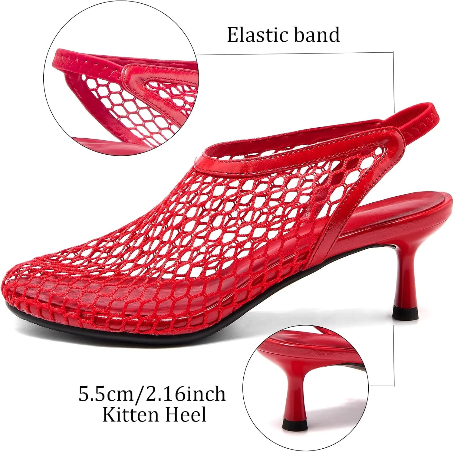 Mesh Heeled Sandals Slingback Pumps for Women Low Kitten Heels Close Toe Dress Casual