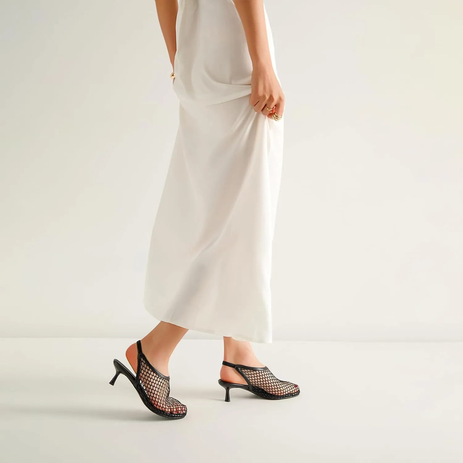 Mesh Heeled Sandals Slingback Pumps for Women Low Kitten Heels Close Toe Dress Casual