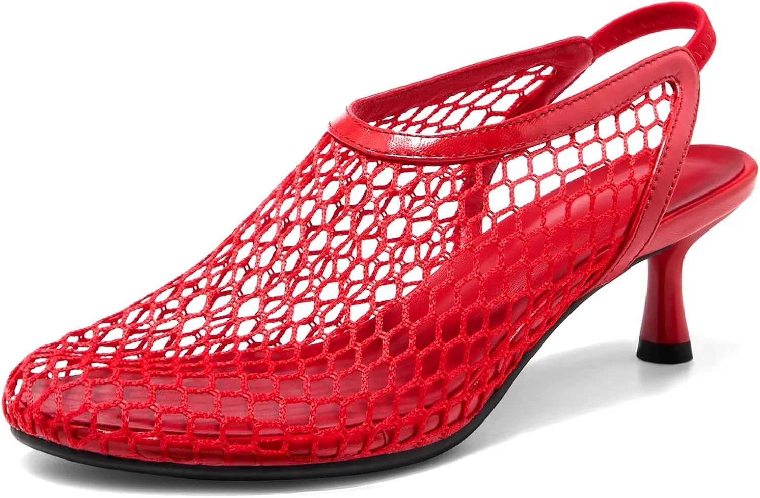Mesh Heeled Sandals Slingback Pumps for Women Low Kitten Heels Close Toe Dress Casual