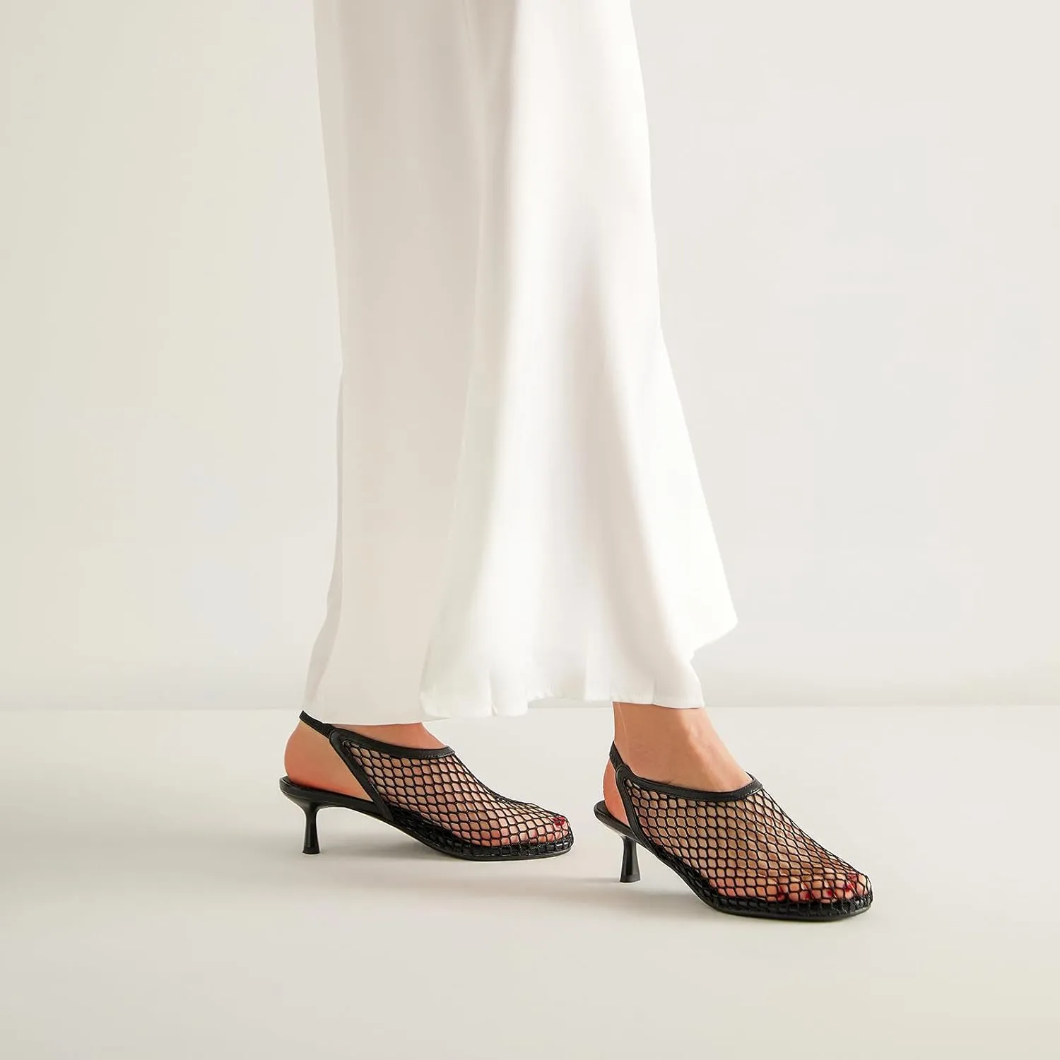 Mesh Heeled Sandals Slingback Pumps for Women Low Kitten Heels Close Toe Dress Casual