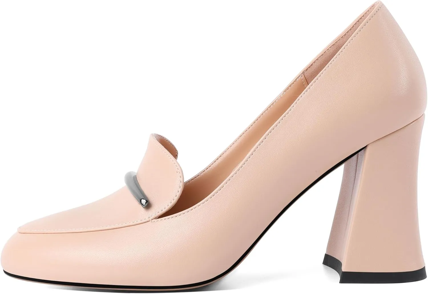 Mettesally Womens Slip On Loafer Heels High Chunky Pumps Block Round Toe 3.1 Inches Matte Elegant Shoes