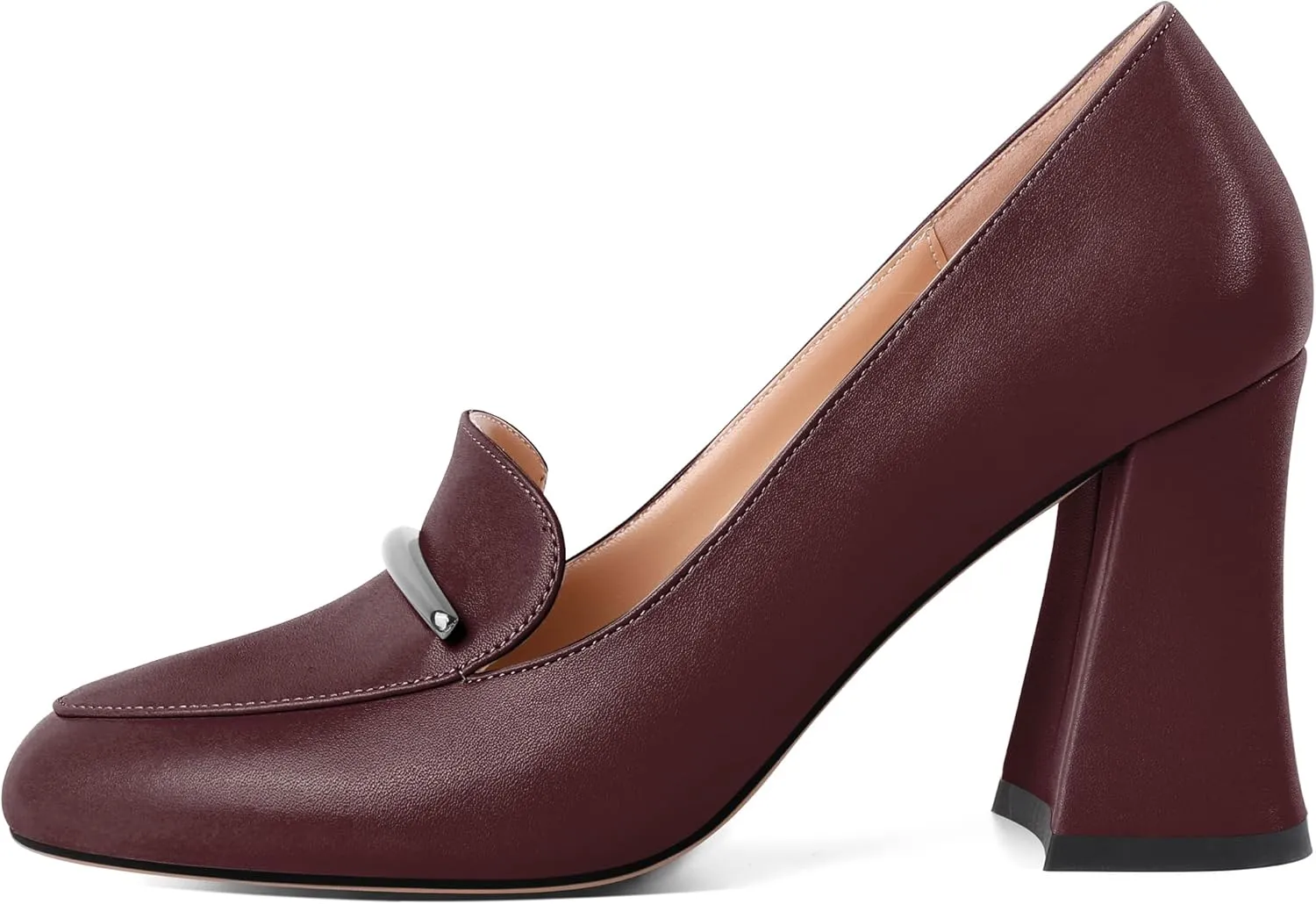 Mettesally Womens Slip On Loafer Heels High Chunky Pumps Block Round Toe 3.1 Inches Matte Elegant Shoes