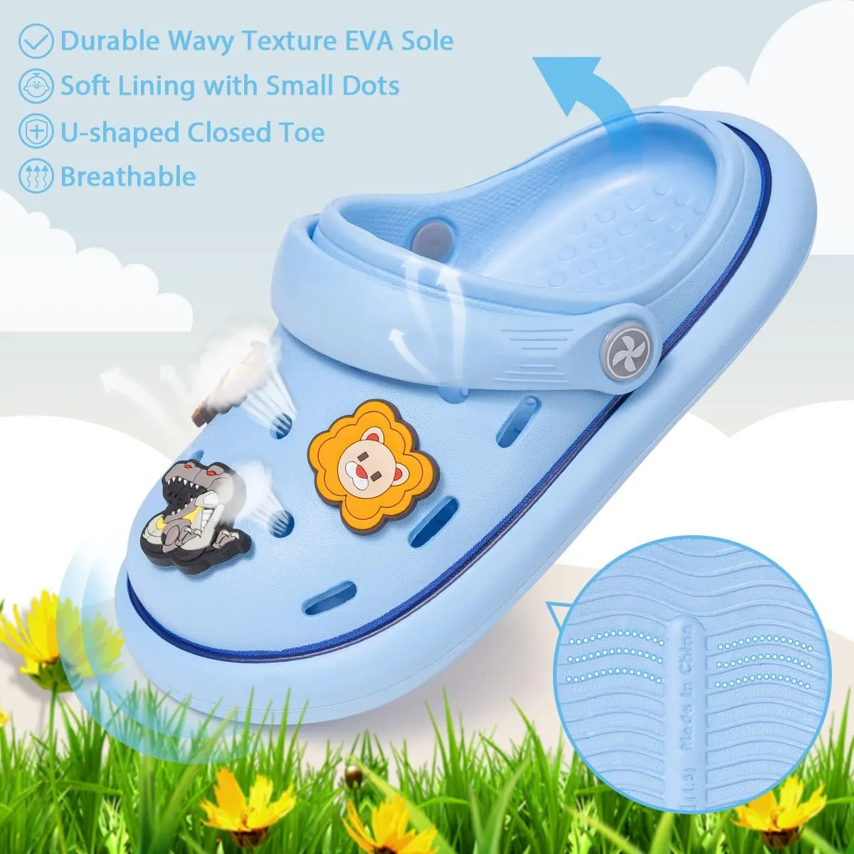 Miamooi Kids Girls Boys Clogs Garden Clogs Toddler Cartoon Slides Sandals Slip-on Water Shoes Indoor Outdoor Waterproof Beach Pool Slippers