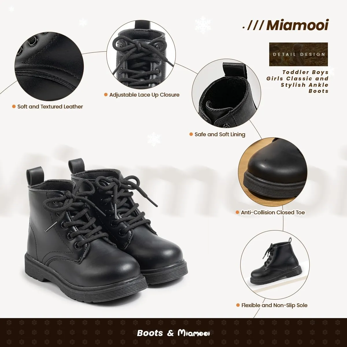 Miamooi Toddler Girls Boys Combat Ankle Boots Little Kid Waterproof Outdoor Chelsea Fall Booties Leather Comfort Shoes (Toddler/Little Kid)