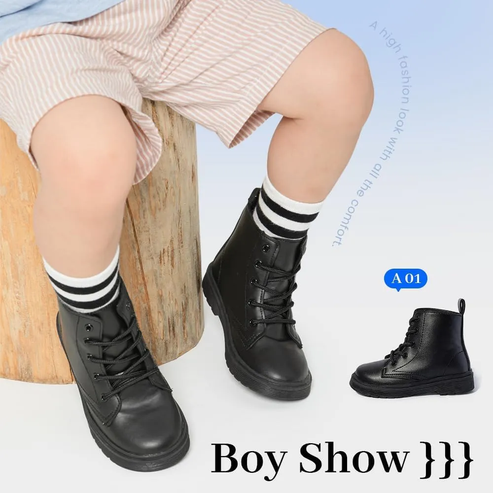 Miamooi Toddler Girls Boys Combat Ankle Boots Little Kid Waterproof Outdoor Chelsea Fall Booties Leather Comfort Shoes (Toddler/Little Kid)