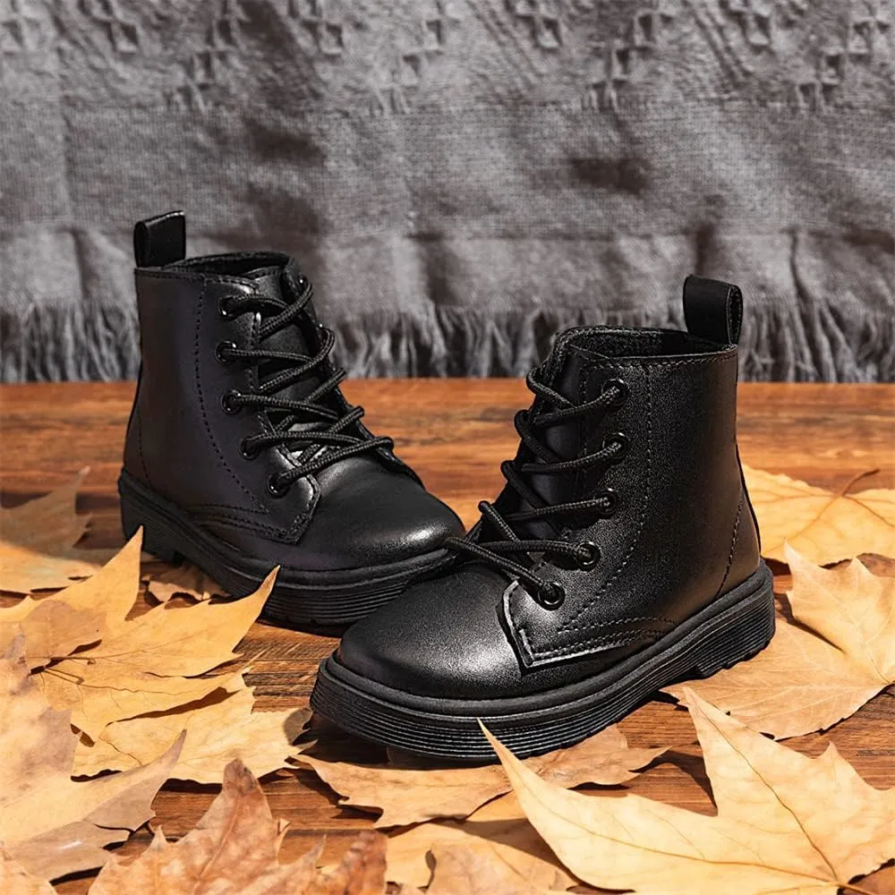 Miamooi Toddler Girls Boys Combat Ankle Boots Little Kid Waterproof Outdoor Chelsea Fall Booties Leather Comfort Shoes (Toddler/Little Kid)