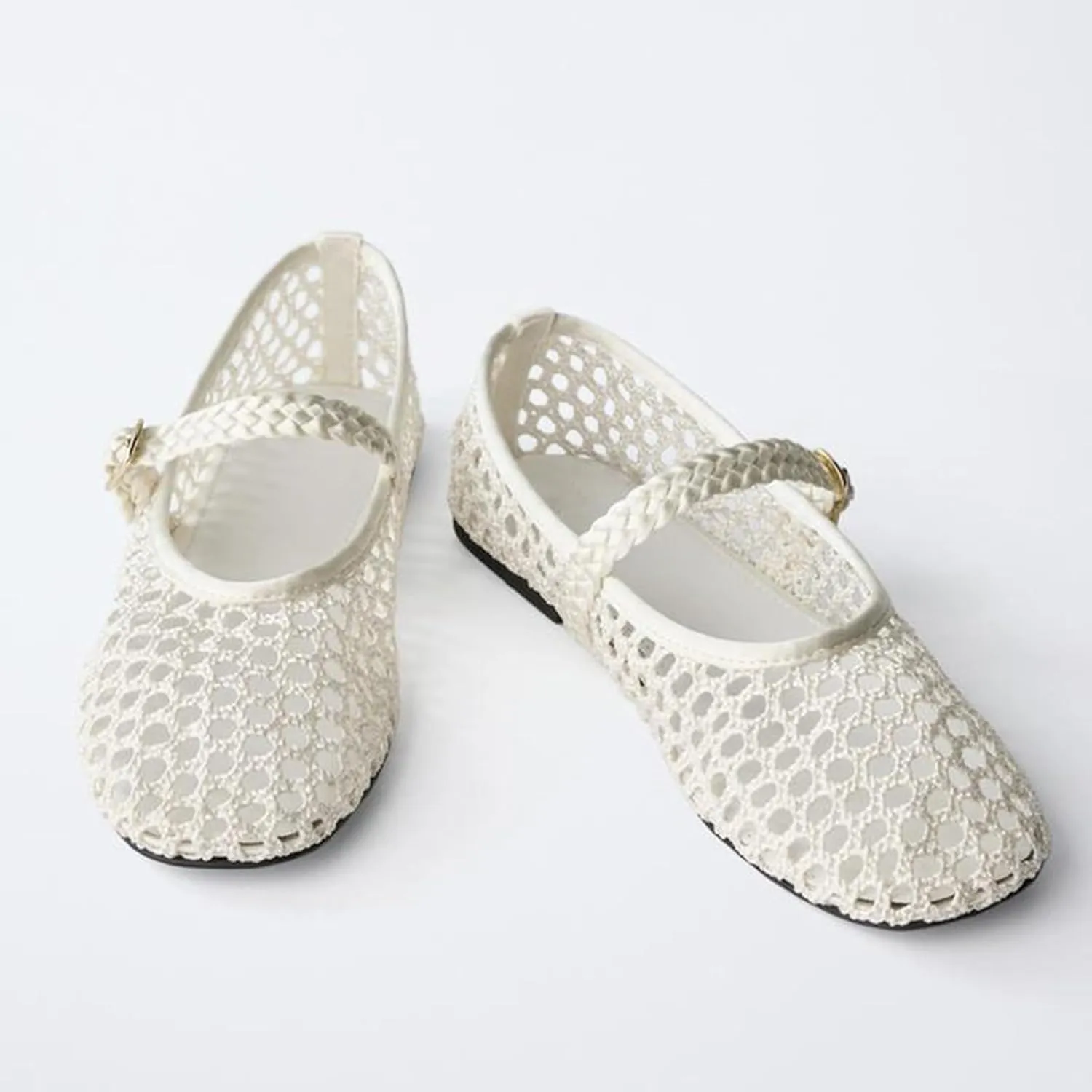 MICIFA Ballet Flats Round Toe Bow Fishnet Mary Jane Flats Dress Wedding Ballerinas Shoes