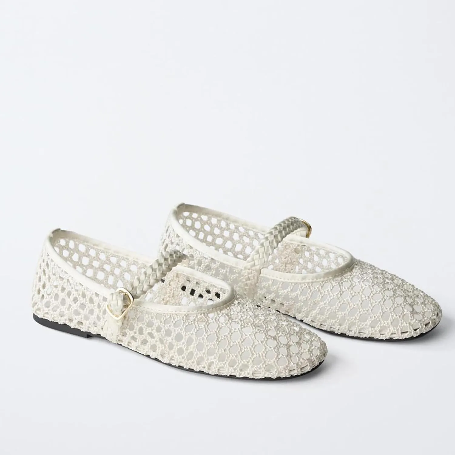 MICIFA Ballet Flats Round Toe Bow Fishnet Mary Jane Flats Dress Wedding Ballerinas Shoes