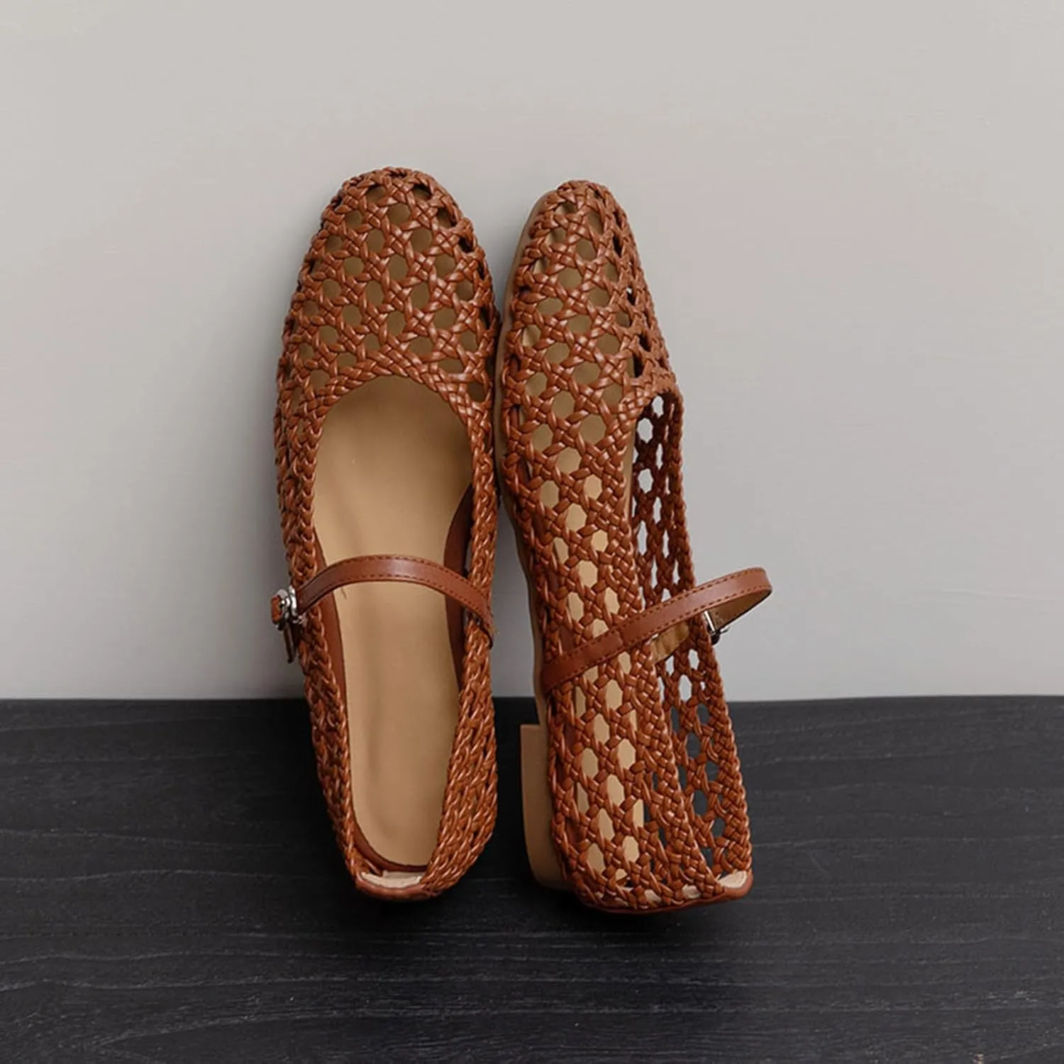 MICIFA Ballet Flats Round Toe Bow Fishnet Mary Jane Flats Dress Wedding Ballerinas Shoes