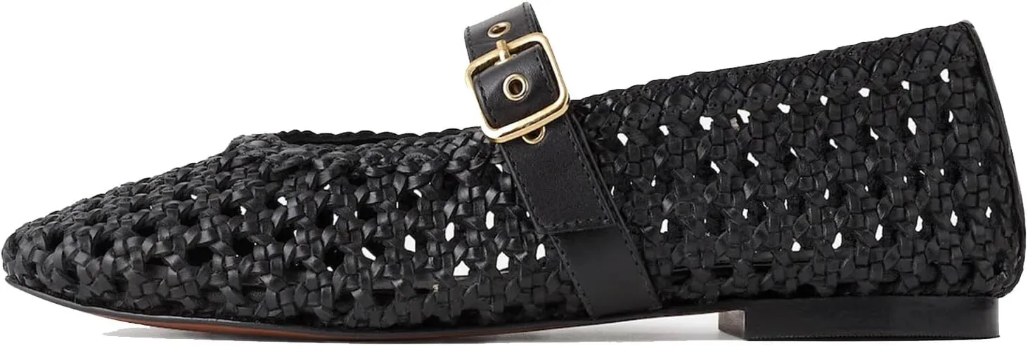 MICIFA Leopard Mesh Ballet Flats for Women Round Toe Mary Jane Buckle Flats Fall Comfortable Casual Dress Shoes