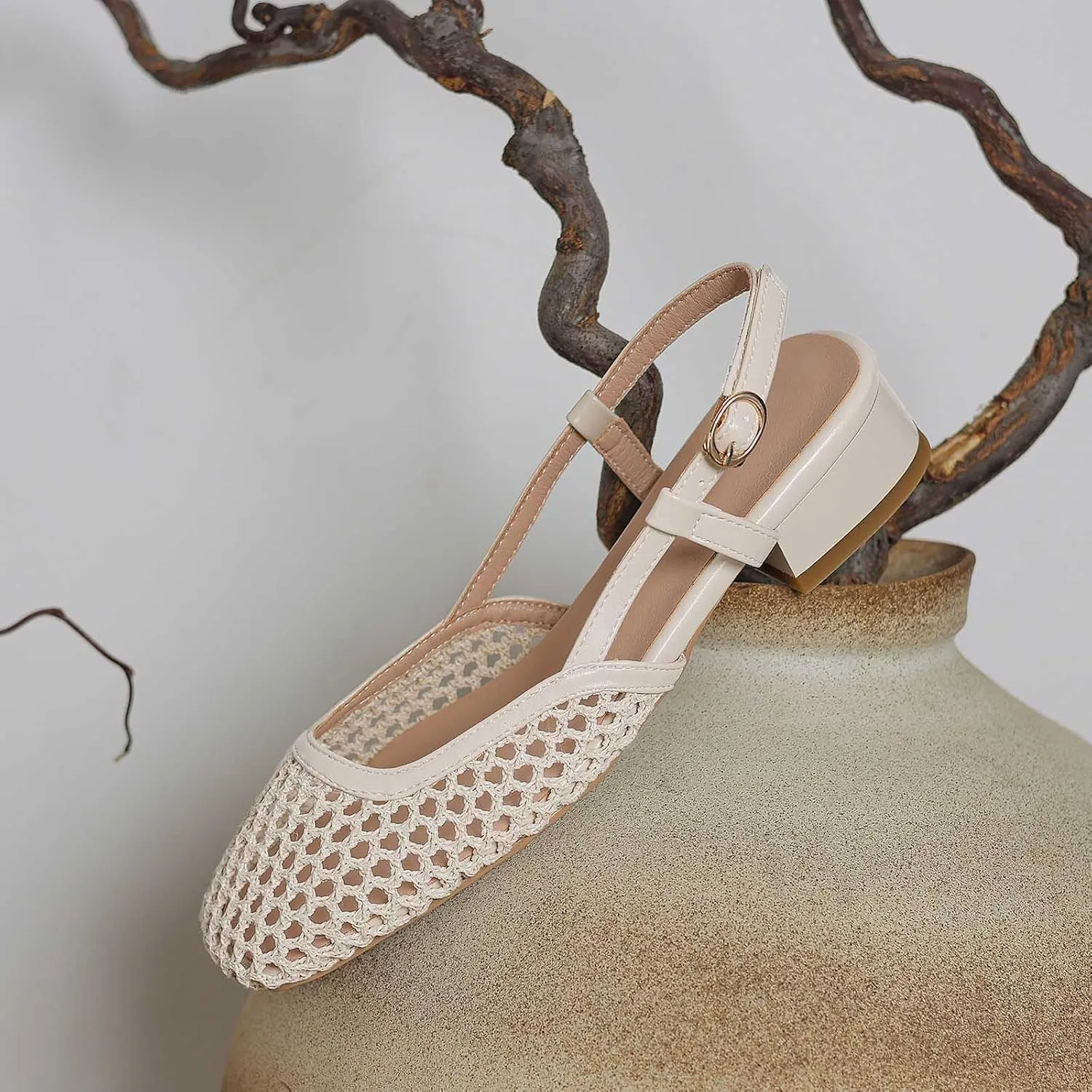 MICIFA slingback flats for women, Round Toe Low heel Sandals Fashion Splicing Dress Shoes for Women