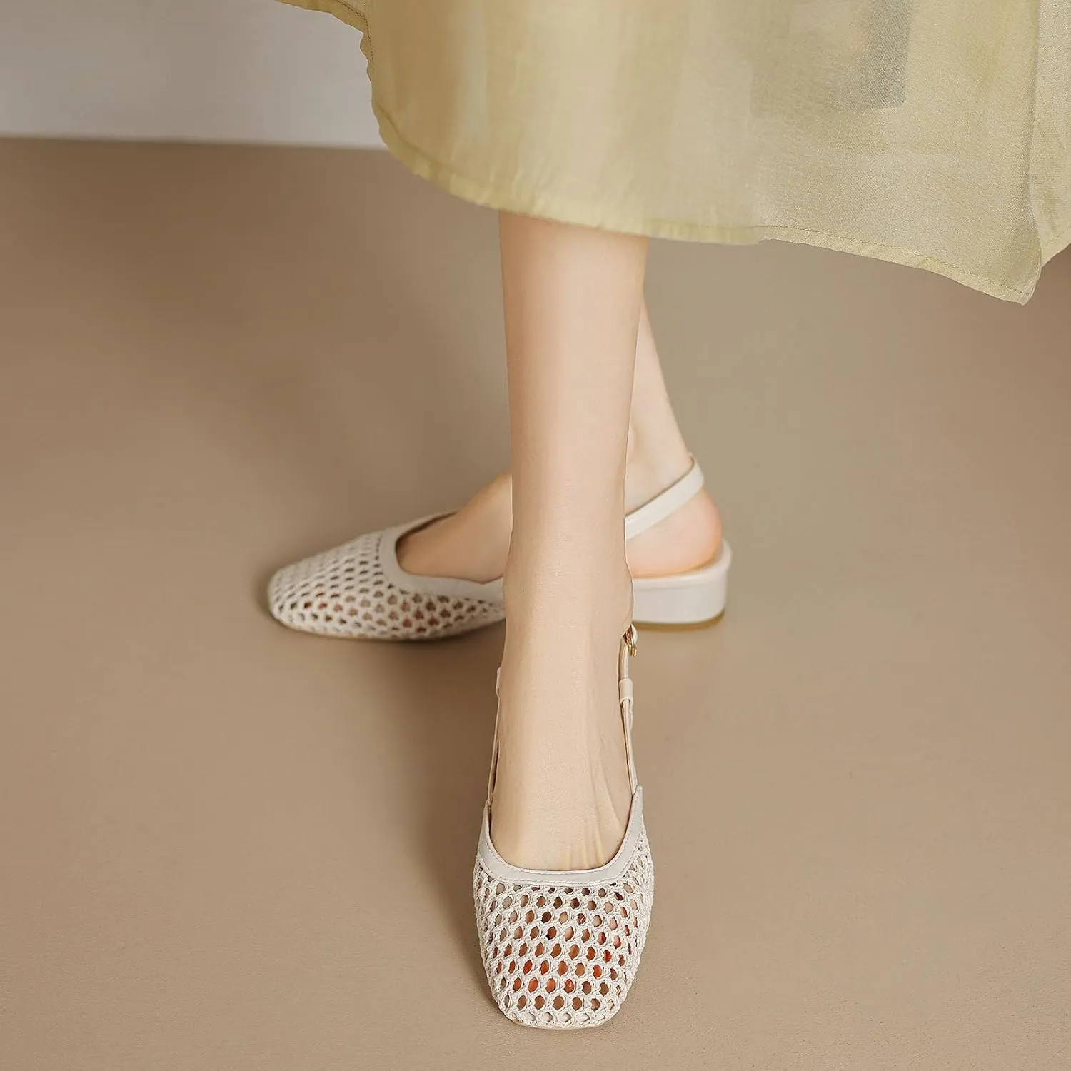 MICIFA slingback flats for women, Round Toe Low heel Sandals Fashion Splicing Dress Shoes for Women