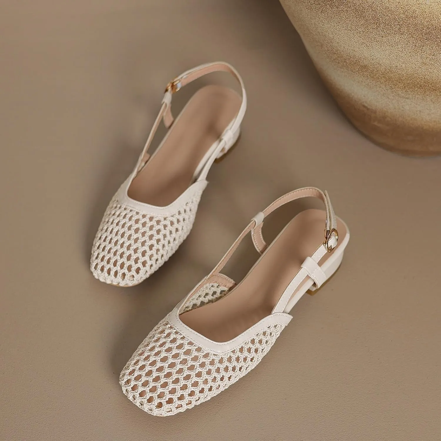 MICIFA slingback flats for women, Round Toe Low heel Sandals Fashion Splicing Dress Shoes for Women