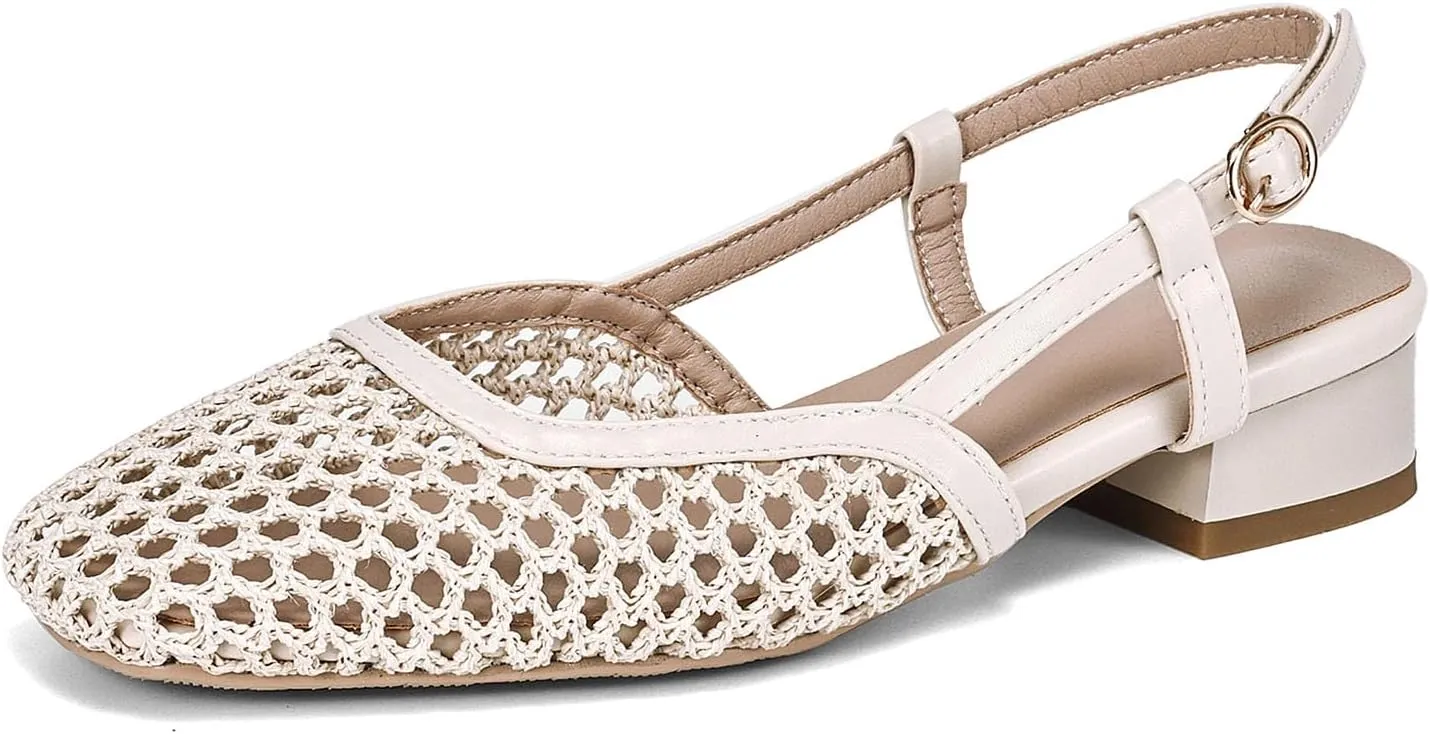 MICIFA slingback flats for women, Round Toe Low heel Sandals Fashion Splicing Dress Shoes for Women