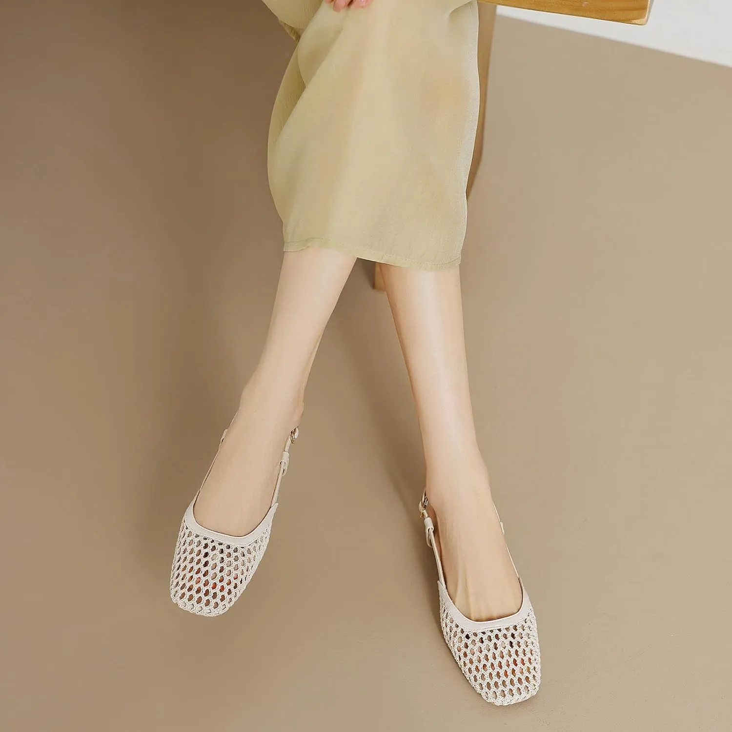 MICIFA slingback flats for women, Round Toe Low heel Sandals Fashion Splicing Dress Shoes for Women