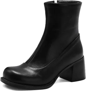 mikarka Zipper Studded Goth Platform Combat Ankle Boots for Women, Mid Chunky Block Heel Motorcycle Riding Mid Calf Boots