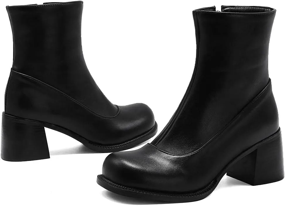 mikarka Zipper Studded Goth Platform Combat Ankle Boots for Women, Mid Chunky Block Heel Motorcycle Riding Mid Calf Boots