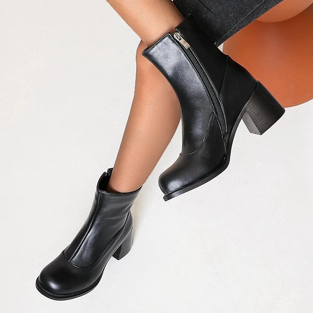 mikarka Zipper Studded Goth Platform Combat Ankle Boots for Women, Mid Chunky Block Heel Motorcycle Riding Mid Calf Boots