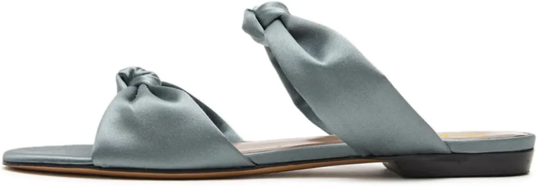 miss left Women Trendy Open Round Toe Two Knotted Straps Mules Comfortable Slip on Summer Casual Flat Sandals Size 4-16 US