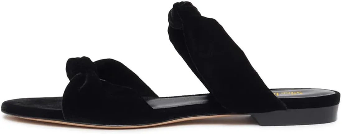 miss left Women Trendy Open Round Toe Two Knotted Straps Mules Comfortable Slip on Summer Casual Flat Sandals Size 4-16 US