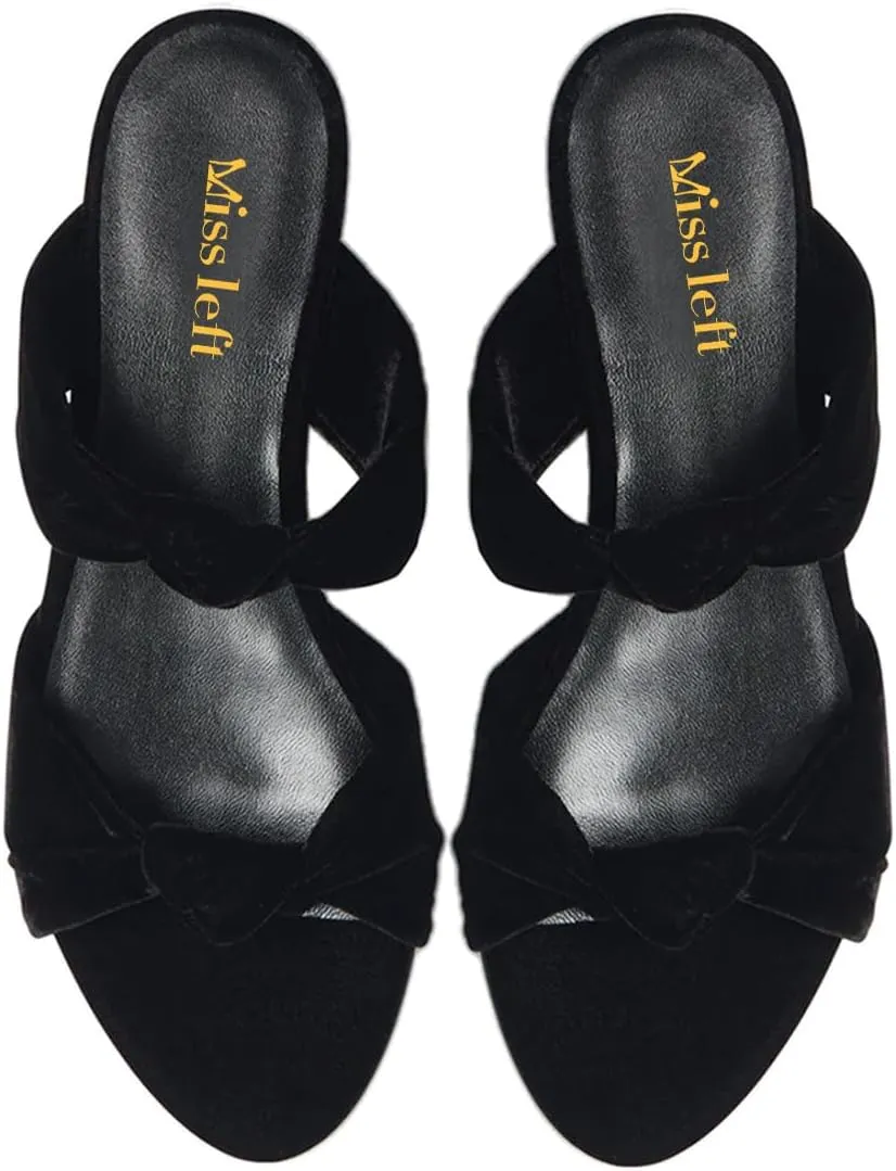 miss left Women Trendy Open Round Toe Two Knotted Straps Mules Comfortable Slip on Summer Casual Flat Sandals Size 4-16 US