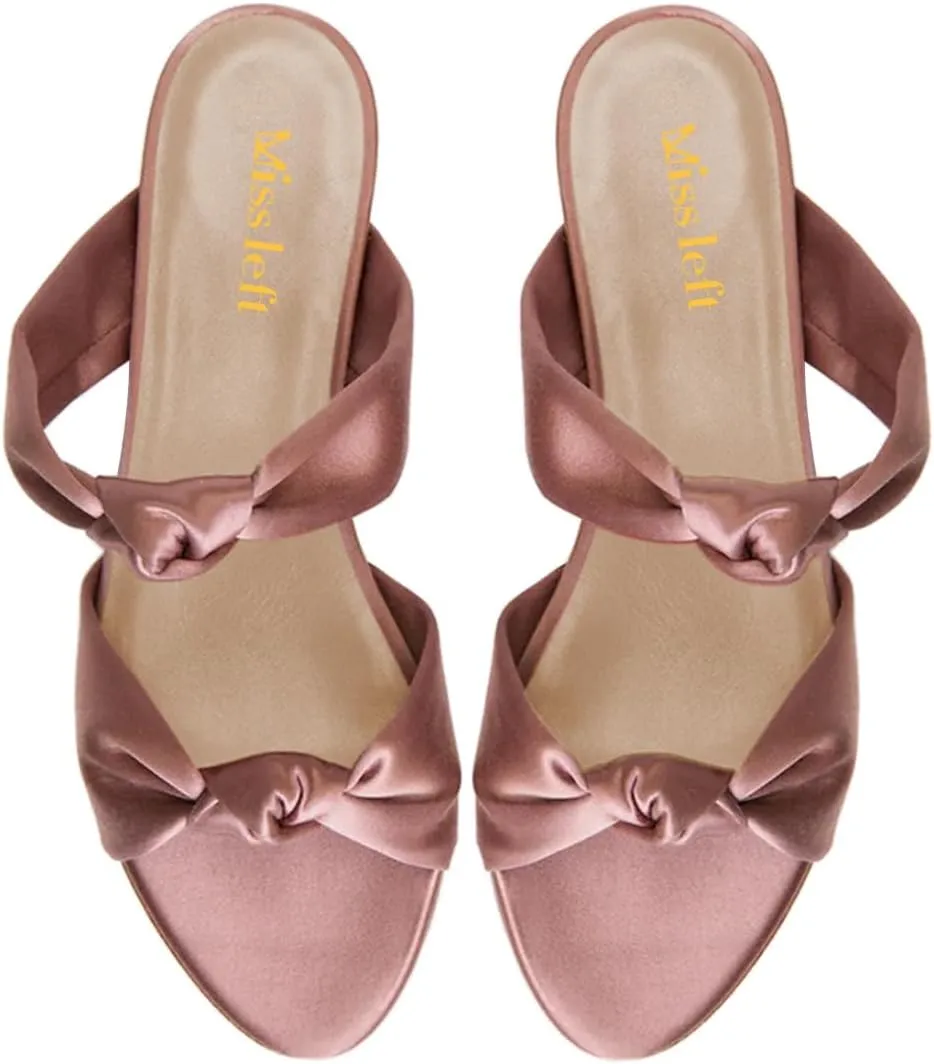 miss left Women Trendy Open Round Toe Two Knotted Straps Mules Comfortable Slip on Summer Casual Flat Sandals Size 4-16 US