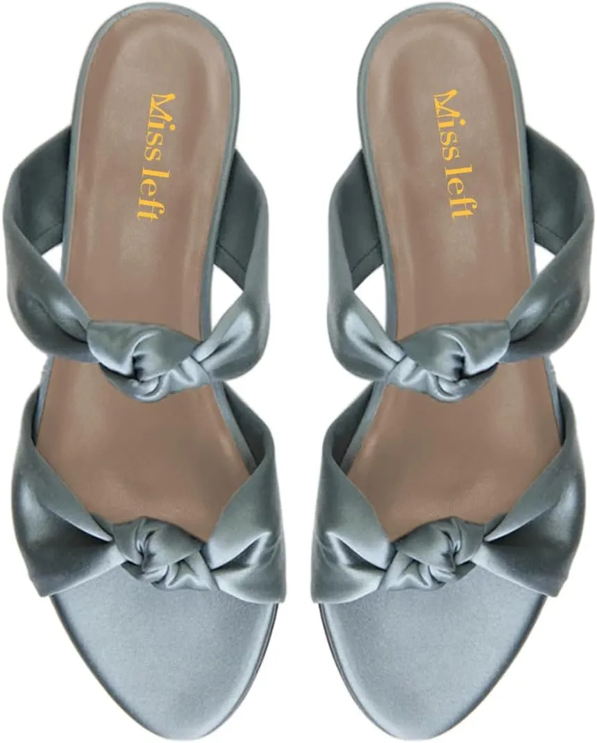 miss left Women Trendy Open Round Toe Two Knotted Straps Mules Comfortable Slip on Summer Casual Flat Sandals Size 4-16 US