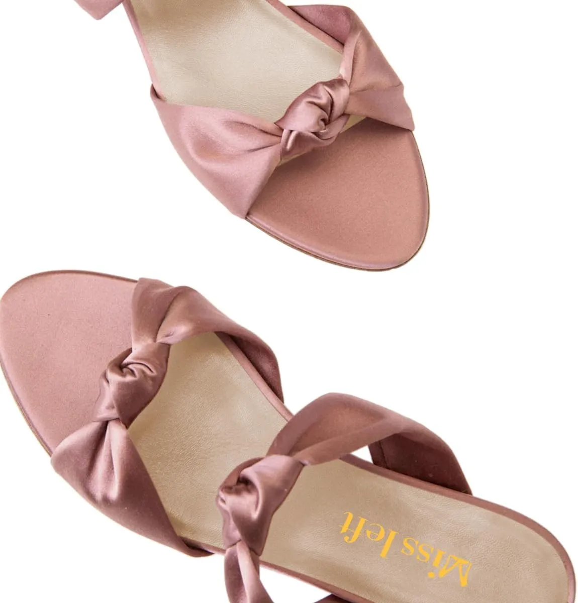miss left Women Trendy Open Round Toe Two Knotted Straps Mules Comfortable Slip on Summer Casual Flat Sandals Size 4-16 US