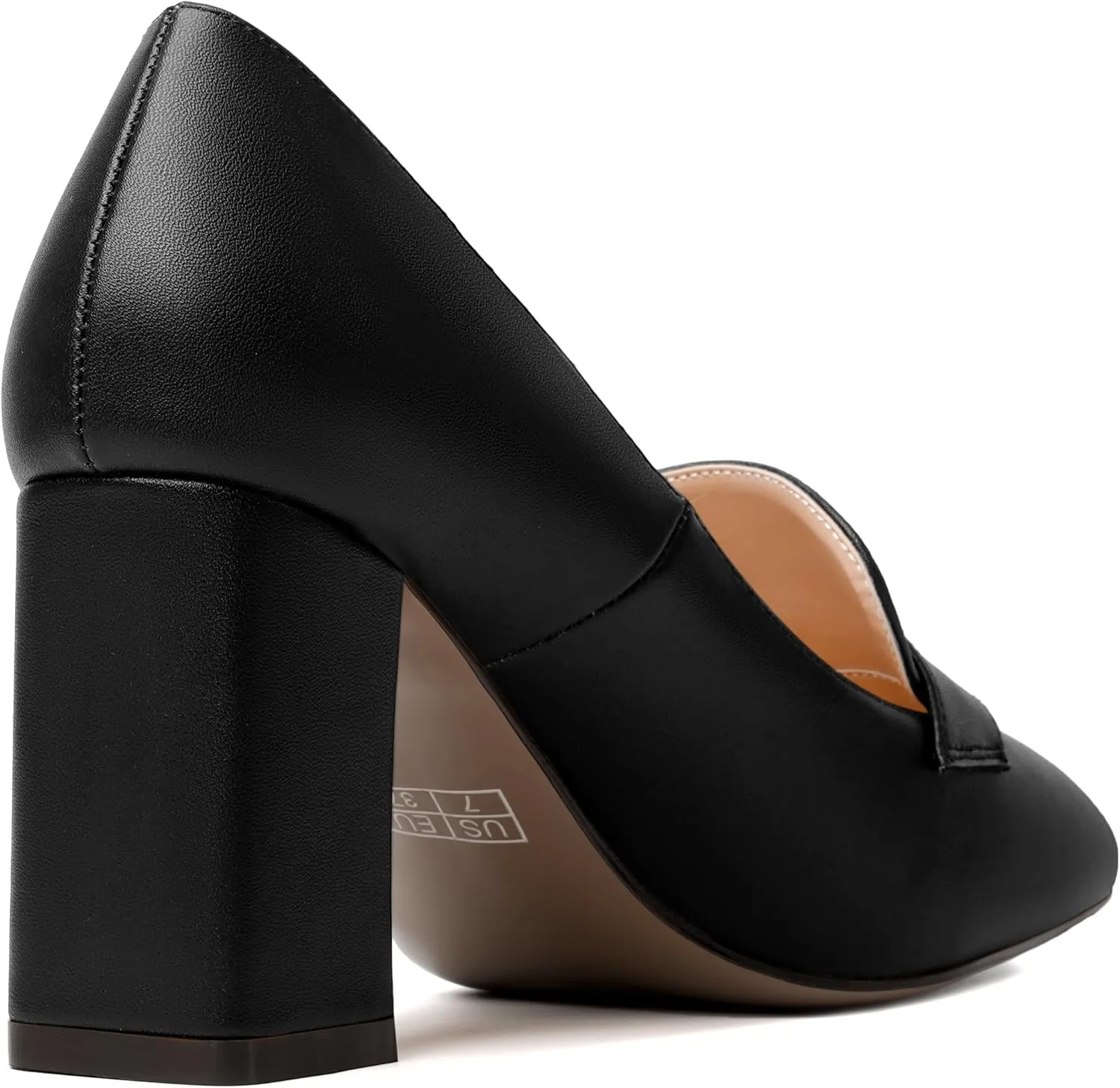 MODENCOCO Womens Sexy Formal Matte Slip On Square Toe Work Block High Heel Loafers Shoes 3.5 Inch
