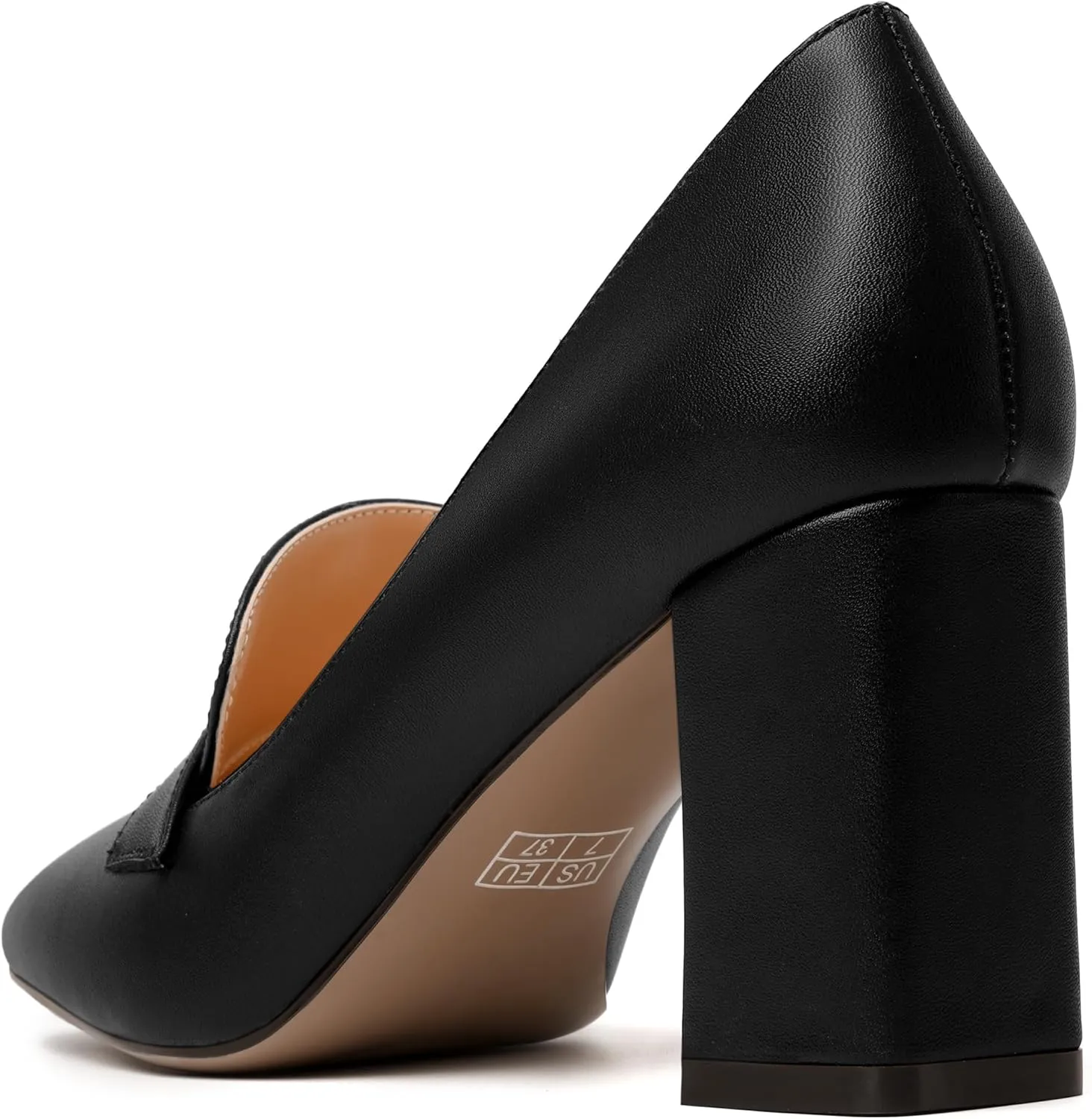 MODENCOCO Womens Sexy Formal Matte Slip On Square Toe Work Block High Heel Loafers Shoes 3.5 Inch