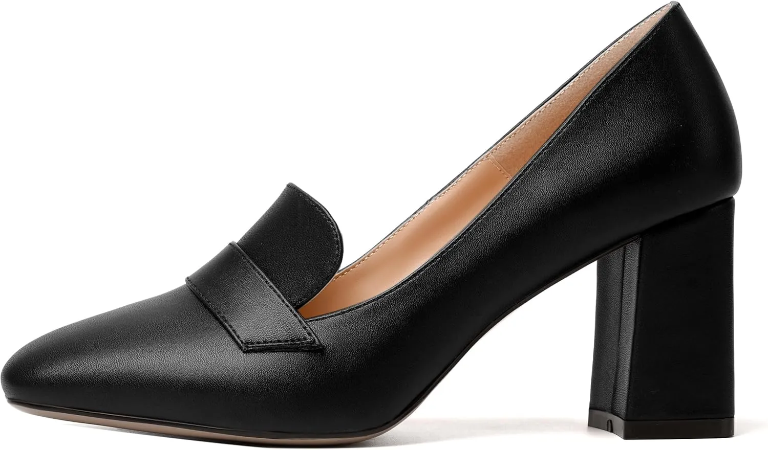 MODENCOCO Womens Sexy Formal Matte Slip On Square Toe Work Block High Heel Loafers Shoes 3.5 Inch