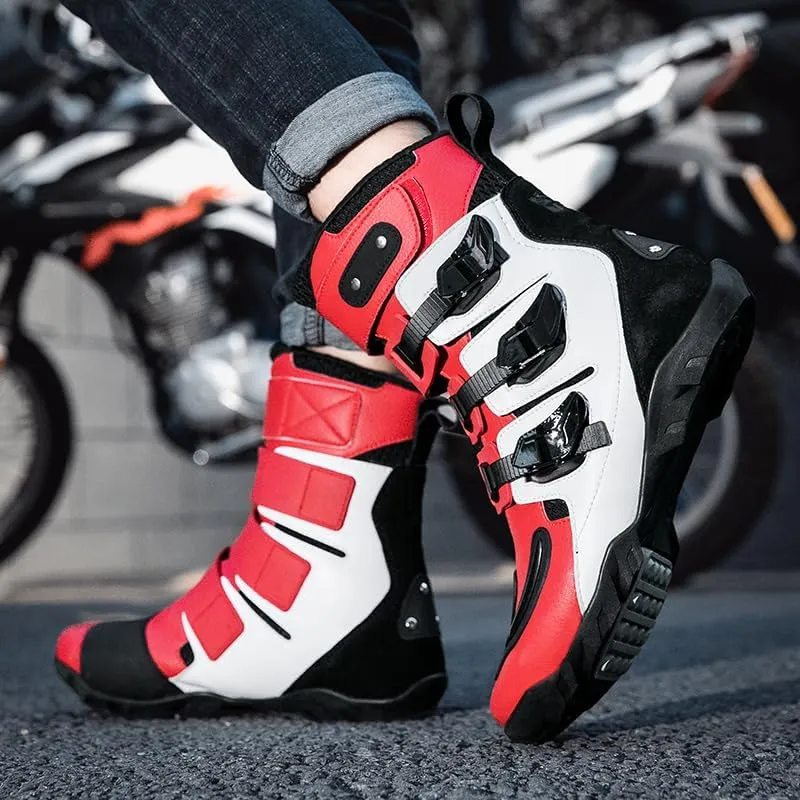 Motorcycle Riding Boots – Durable Leather Boots for Men & Women, Anti-Slip Sole, Racing & Sports Protection
