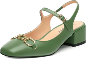 MOVINSTEPS Chunky Low Kitten Heels for Women Round Closed Toe Ankle Straps Heeled Sandals Classic Office Fashion Dress Shoes 1.8 Inch