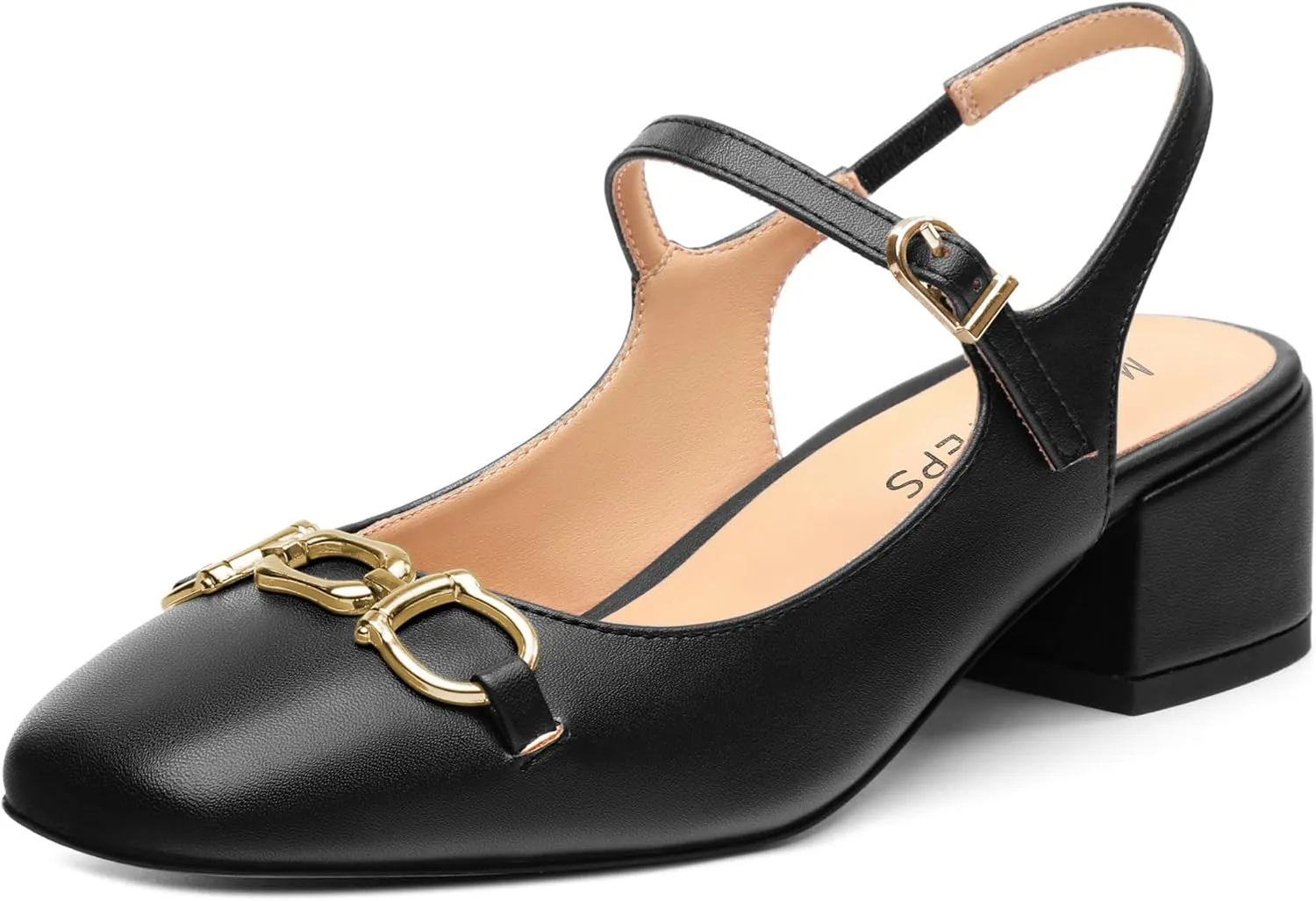 MOVINSTEPS Chunky Low Kitten Heels for Women Round Closed Toe Ankle Straps Heeled Sandals Classic Office Fashion Dress Shoes 1.8 Inch