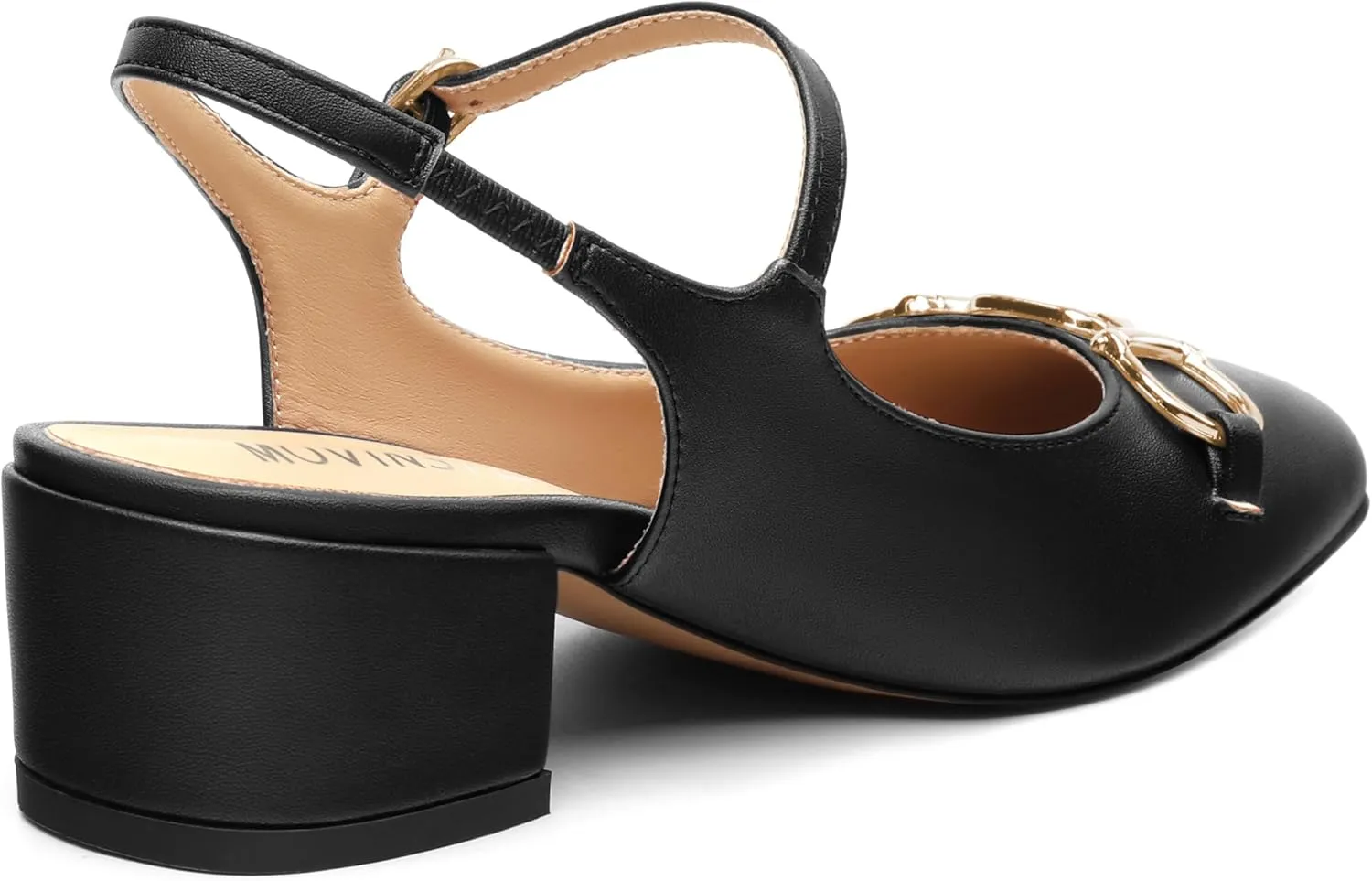 MOVINSTEPS Chunky Low Kitten Heels for Women Round Closed Toe Ankle Straps Heeled Sandals Classic Office Fashion Dress Shoes 1.8 Inch