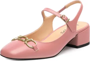 MOVINSTEPS Chunky Low Kitten Heels for Women Round Closed Toe Ankle Straps Heeled Sandals Classic Office Fashion Dress Shoes 1.8 Inch