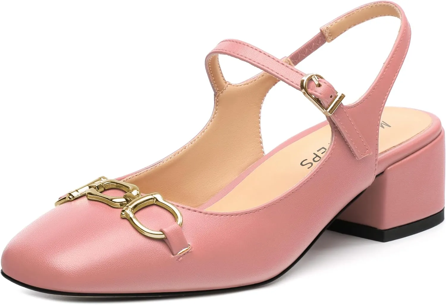 MOVINSTEPS Chunky Low Kitten Heels for Women Round Closed Toe Ankle Straps Heeled Sandals Classic Office Fashion Dress Shoes 1.8 Inch