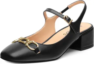 MOVINSTEPS Chunky Low Kitten Heels for Women Round Closed Toe Ankle Straps Heeled Sandals Classic Office Fashion Dress Shoes 1.8 Inch