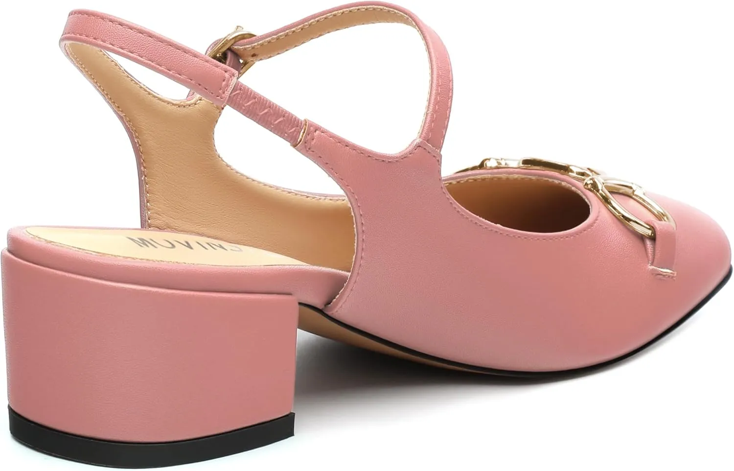 MOVINSTEPS Chunky Low Kitten Heels for Women Round Closed Toe Ankle Straps Heeled Sandals Classic Office Fashion Dress Shoes 1.8 Inch