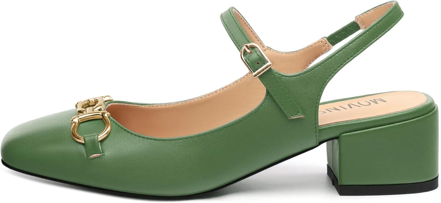 MOVINSTEPS Chunky Low Kitten Heels for Women Round Closed Toe Ankle Straps Heeled Sandals Classic Office Fashion Dress Shoes 1.8 Inch