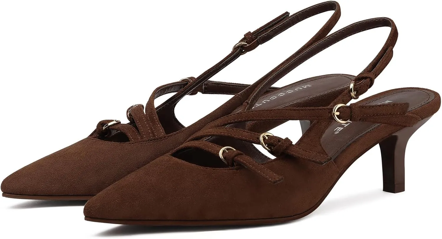 MUCCCUTE Kitten Heels for Women Pointed Toe Slingback Low Heels with Buckle Strap Heeled Pumps