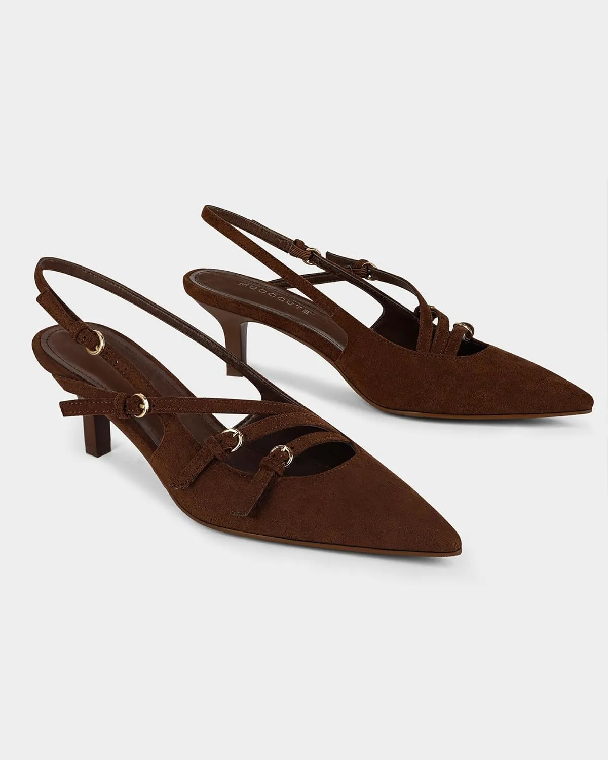 MUCCCUTE Kitten Heels for Women Pointed Toe Slingback Low Heels with Buckle Strap Heeled Pumps