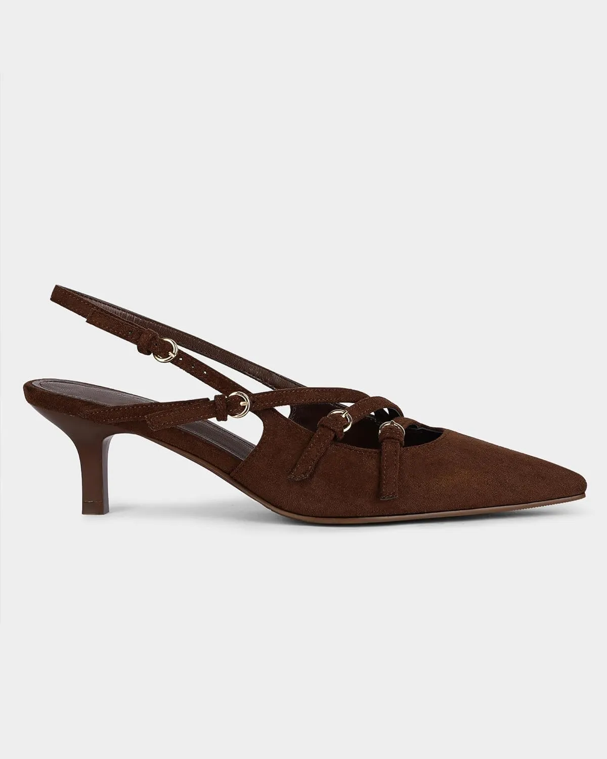 MUCCCUTE Kitten Heels for Women Pointed Toe Slingback Low Heels with Buckle Strap Heeled Pumps